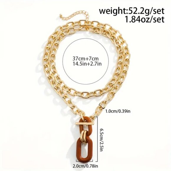 Chunky Necklace Wood Statement Wooden Gold Bold Circle Y2K Glam Toggle - Picture 4 of 4